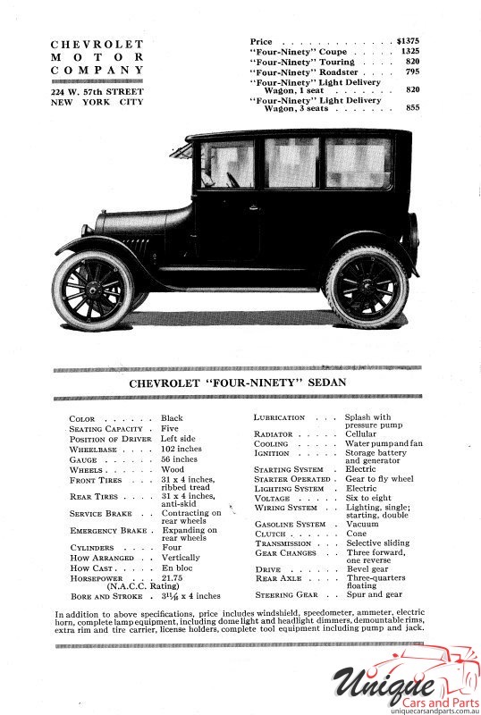 1921 Chevrolet Data Sheets Page 4